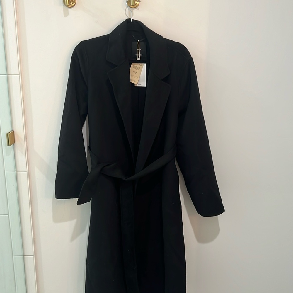 Mango Wool Black Belted Coat